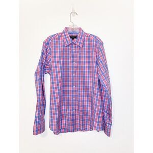J. Maverick Blue and Pink Plaid Button Down Shirt Size Medium